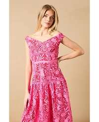 Oasis Women's Floral Lace Off The Shoulder Midi Dress