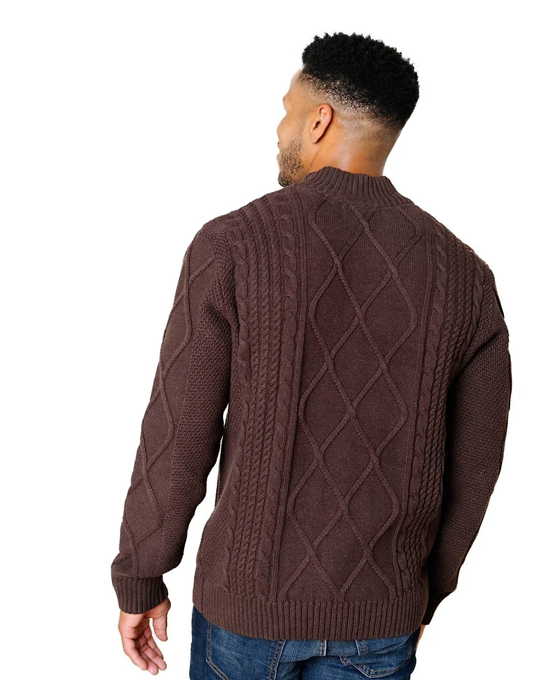 Hope & Henry Men's Organic Mock Neck Cable Sweater