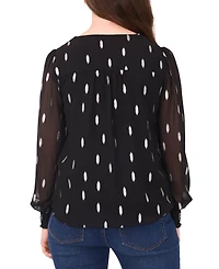 Sam & Jess Petite V-Neck Smocked-Trim Long-Sleeve Top