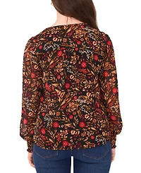 Sam & Jess Petite Printed V-Neck Smocked-Shoulder Blouse