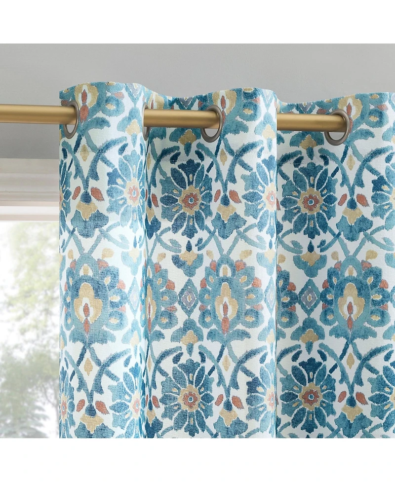 No. 918 Hillard Watercolor Medallion Semi-Sheer Grommet Curtain Panel