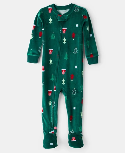 Carter's Baby Boys or Girls Christmas Tree Print Velour, 1-Piece Pajamas
