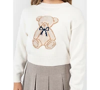 Rare Editions Big Girls 2 piece Teddy Bear Sweater and Plaid Skirt Dress Set
