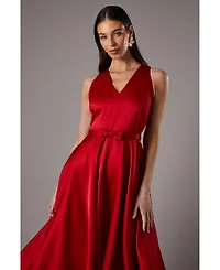 Coast Bow Trim V Neck Volume Skirt Midi Dress