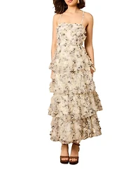 Oasis Women's Floral Textured Strappy Midaxi Dress