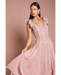 Coast Women's Bow Shoulder Embellished Midi Dress