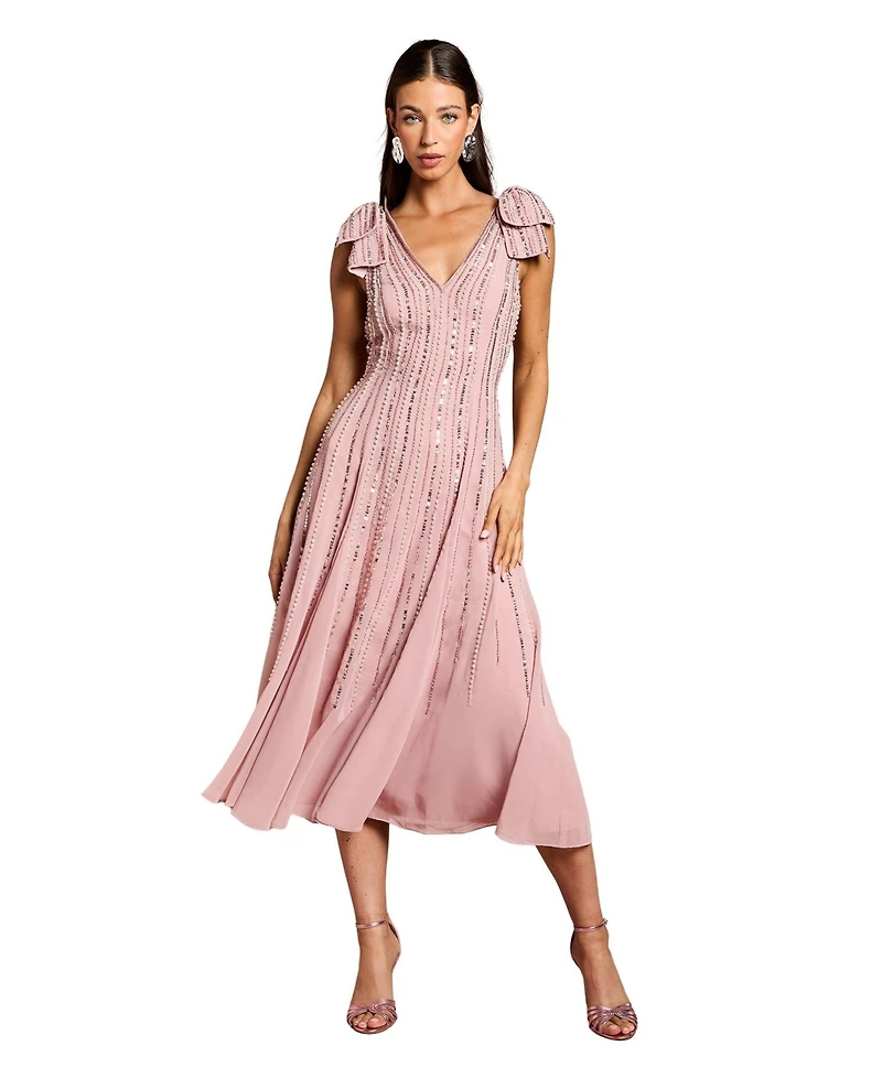 Coast Women's Bow Shoulder Embellished Midi Dress