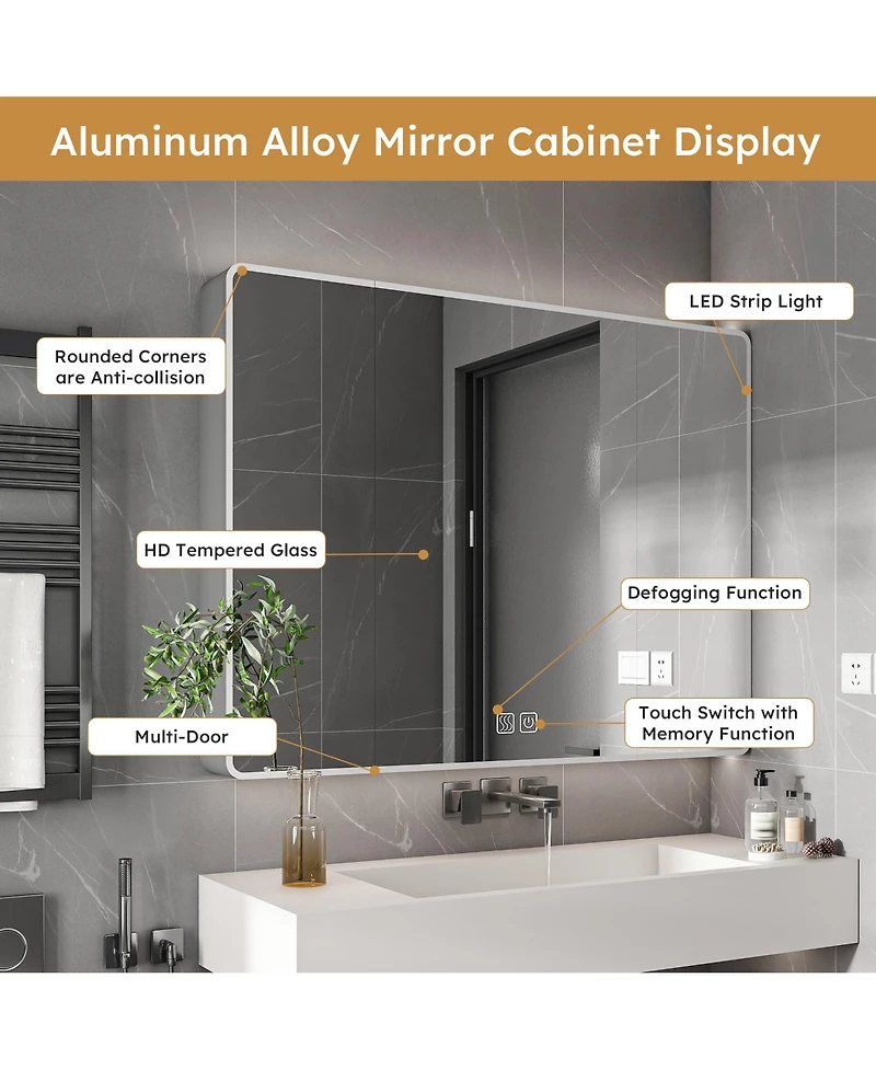 Casainc 35×28 Inch Aluminum Mirror Cabinet with Led Light and Defogging Function