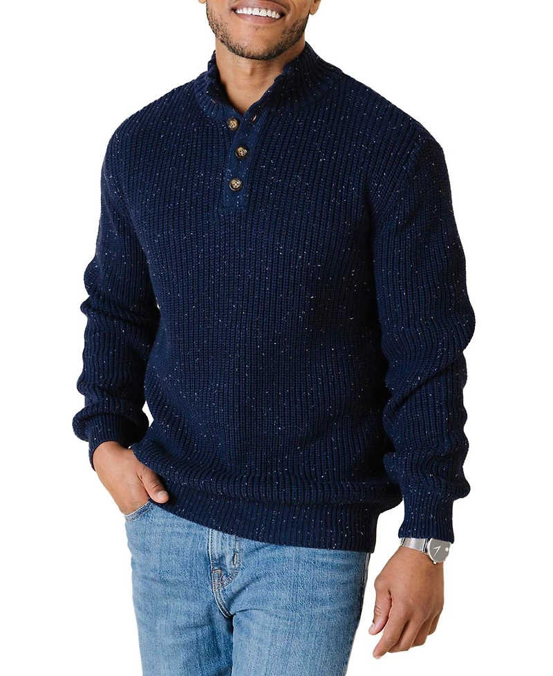 Hope & Henry Men's Organic Mock Neck Cardigan Stitch Sweater