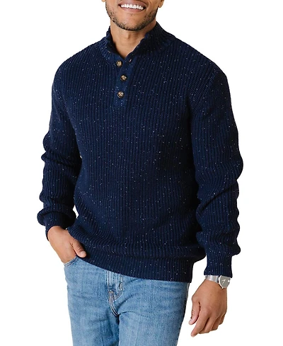 Hope & Henry Men's Organic Mock Neck Cardigan Stitch Sweater