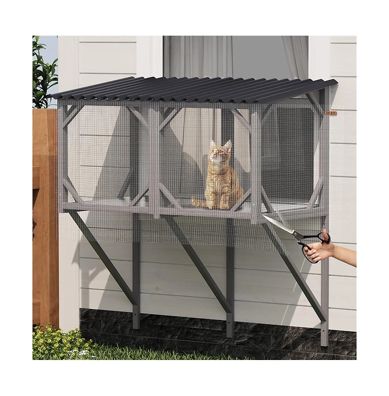 Zeus & Ruta 43.3" Outdoor Cat Window Box with Bug-Proof Net