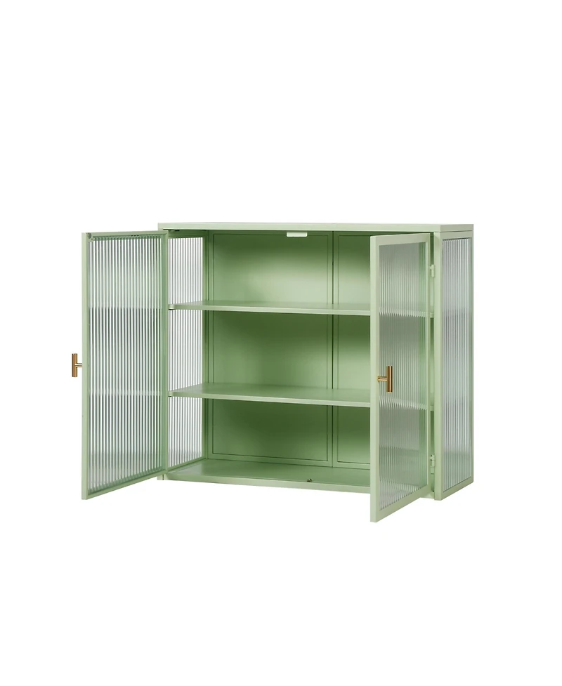 Casainc 28" Wall Cabinet with Glass Doors and 3-Tier Storage for Living Dining Areas