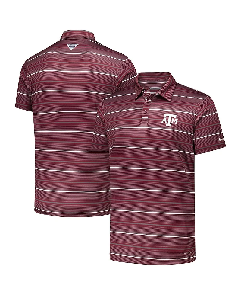 Columbia Men's Maroon Texas A&M Aggies Pfg Super Terminal Tackle Omni-Shade Stripe Polo Shirt