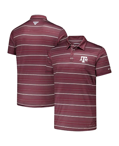 Columbia Men's Maroon Texas A&M Aggies Pfg Super Terminal Tackle Omni-Shade Stripe Polo Shirt