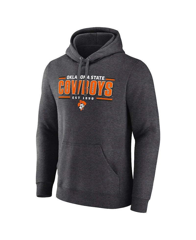 Fanatics Men's Heather Charcoal Oklahoma State Cowboys Horizontal Block Fleece Pullover Hoodie