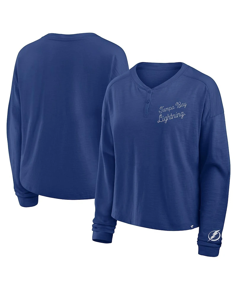 Fanatics Women's Blue Tampa Bay Lightning Oversized All Out Effort Long Sleeve Henley T-Shirt