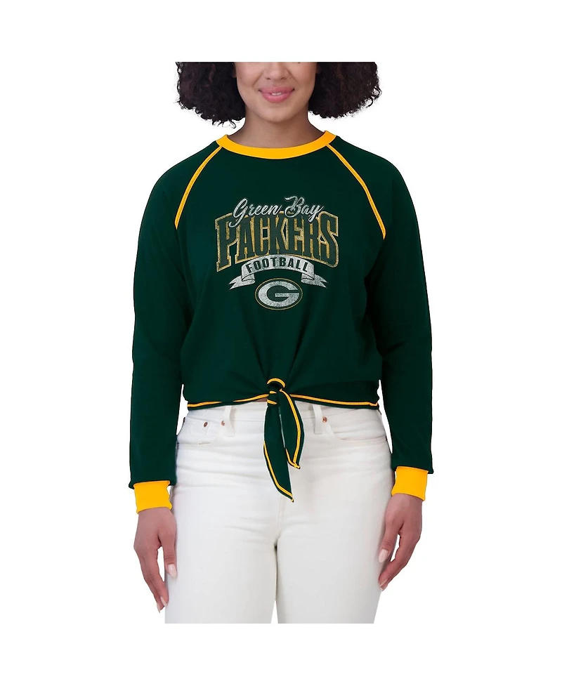 Wear by Erin Andrews Women's Green/Gold Green Bay Packers Tie-Front Long Sleeve Top