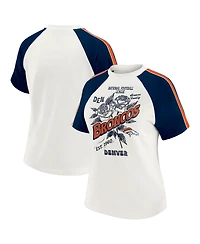 Wear by Erin Andrews Women's White Denver Broncos Sleeve Stripe Distressed Raglan T-Shirt