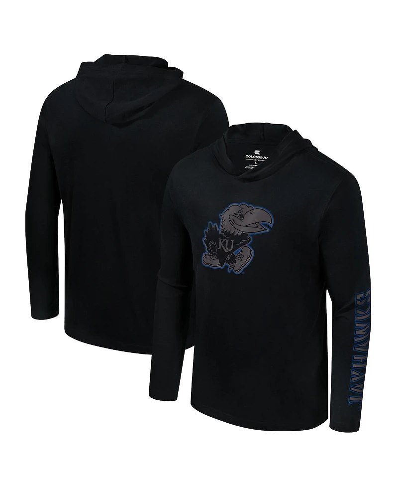 Colosseum Men's Black Kansas Jayhawks Color Pop Active Blend 2-Hit Long Sleeve Hooded T-Shirt