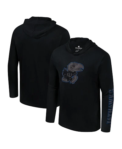 Colosseum Men's Black Kansas Jayhawks Color Pop Active Blend 2-Hit Long Sleeve Hooded T-Shirt