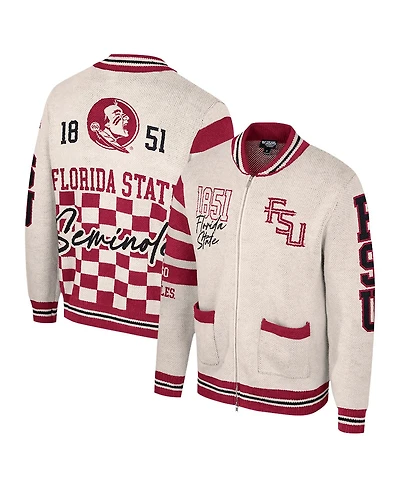 Colosseum Women's Cream Florida State Seminoles Jacquard Full-Zip Sweater