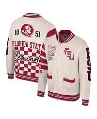 Colosseum Women's Cream Florida State Seminoles Jacquard Full-Zip Sweater