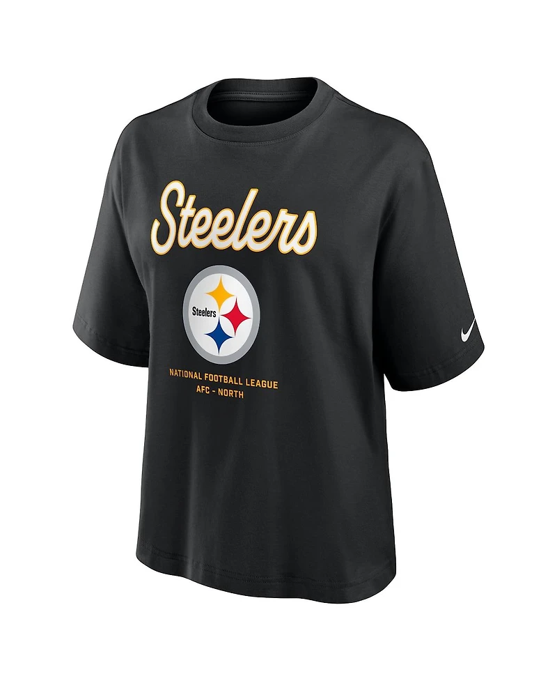 Nike Women's Black Pittsburgh Steelers Essential Script Relaxed Boxy T-Shirt