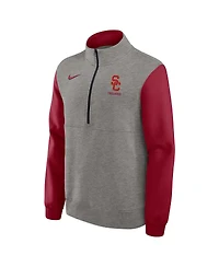 Nike Men's Heather Gray/Cardinal Usc Trojans Club Fleece Half-Zip Pullover Sweatshirt