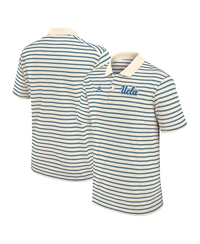 Jordan Men's Tan/Blue Ucla Bruins Striped Primary Logo Performance Polo Shirt