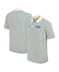 Jordan Men's Tan/Blue Ucla Bruins Striped Primary Logo Performance Polo Shirt