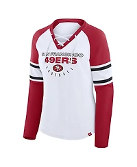 Fanatics Women's White/Scarlet San Francisco 49ers Redzone Blitz Package Raglan Lace-Up V-Neck Long Sleeve T-Shirt