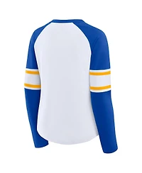 Fanatics Women's White/Royal Los Angeles Rams Redzone Blitz Package Raglan Lace-Up V-Neck Long Sleeve T-Shirt