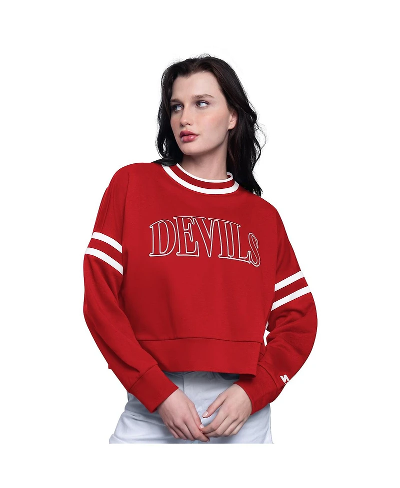 Starter Women's Red New Jersey Devils Power Play Cropped Pullover Sweatshirt