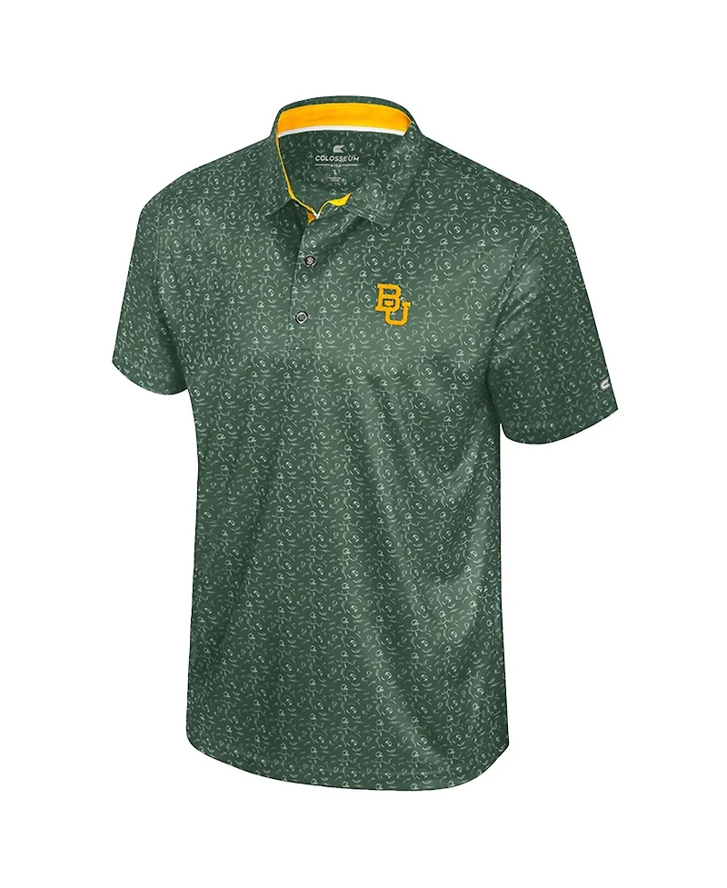 Colosseum Men's Green Baylor Bears Football Print Polo Shirt