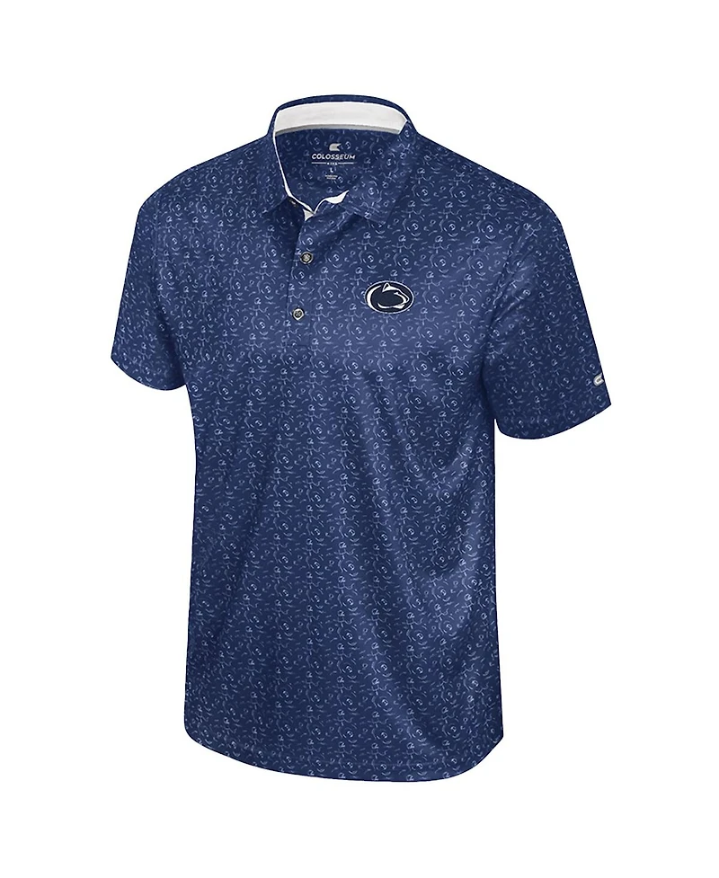 Colosseum Men's Navy Penn State Nittany Lions Football Print Polo Shirt