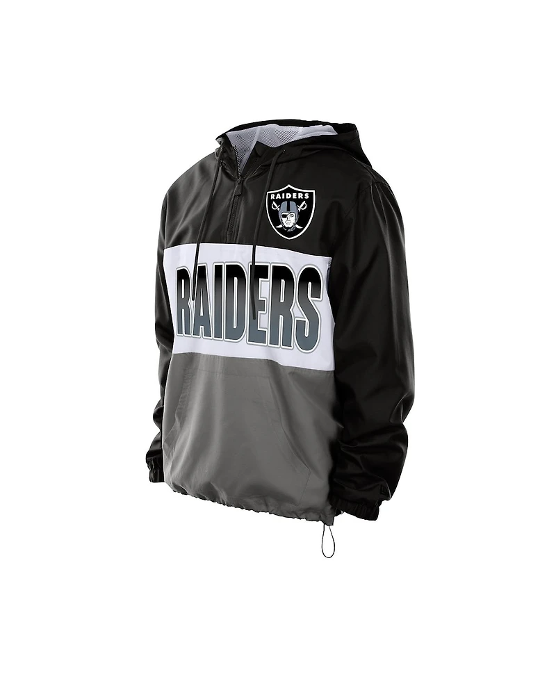 New Era Men's Black Las Vegas Raiders Ripstop Quarter-Zip Hooded Windbreaker