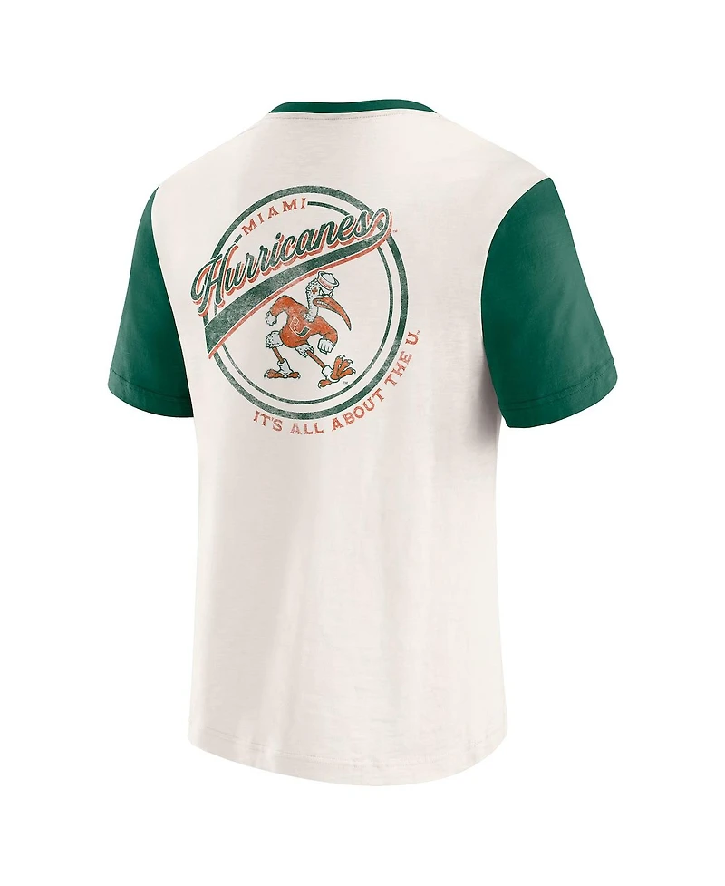Darius Rucker Collection by Fanatics Men's Cream/Green Miami Hurricanes Henley Color Block Slub T-Shirt