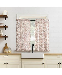 No. 918 Elodie Tonal Botanical Semi-Sheer Rod Pocket Kitchen Curtain Tier Pair