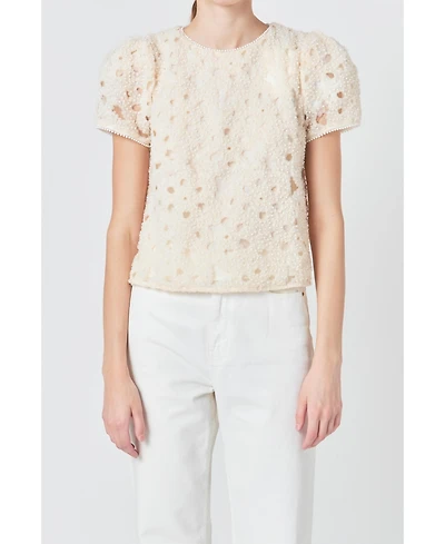 endless rose Women's Pearl and Tulle Textured Top