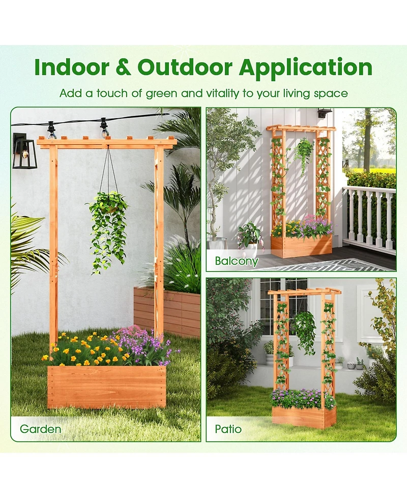 Gymax Raised Garden Bed Planter Box w/ Side & Top Trellis for Vine Climbing Plants