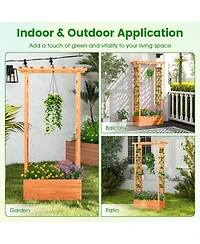 Gymax Raised Garden Bed Planter Box w/ Side & Top Trellis for Vine Climbing Plants