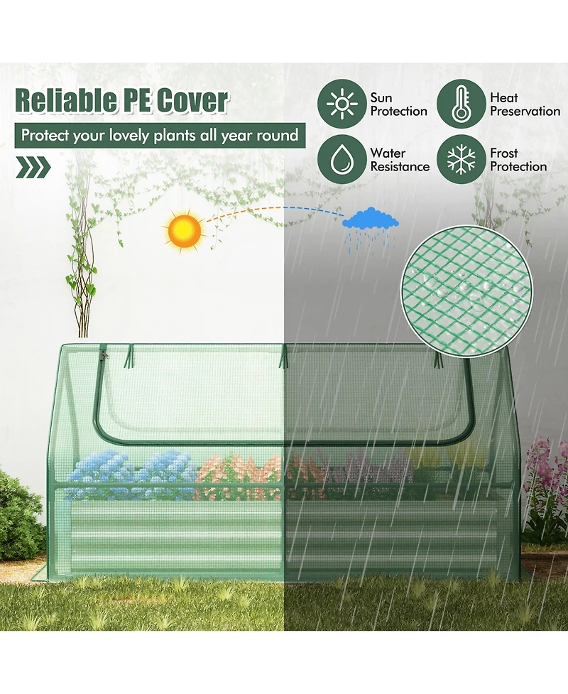 Gymax Galvanized Steel Raised Garden Bed Metal Planter Box Kit w/ Mini Greenhouse Cover