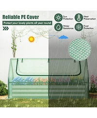 Gymax Galvanized Steel Raised Garden Bed Metal Planter Box Kit w/ Mini Greenhouse Cover