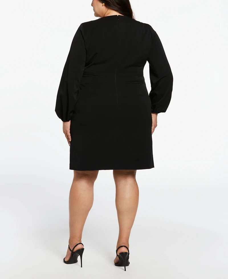 Ella Rafaella Plus Jewel Button Surplice Long Sleeve Dress