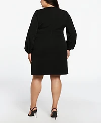 Ella Rafaella Plus Jewel Button Surplice Long Sleeve Dress