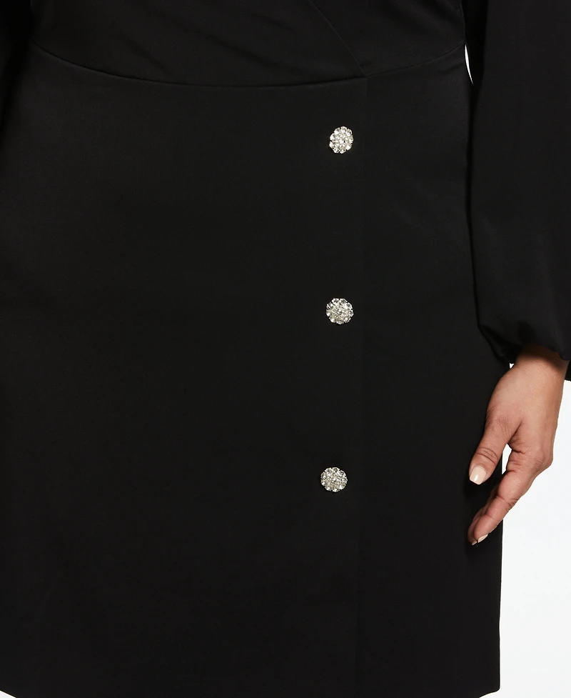 Ella Rafaella Plus Jewel Button Surplice Long Sleeve Dress