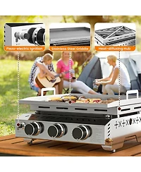 Cowsar Portable 26 Inch Tabletop Griddle with Grill Grate, Stainless Steel Propane Gas Grill with 3 Burners,24000 Btu, for Outdoor Camping/Rv/Picnic/B