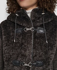 Dkny Women's Shearling Hooded Toggle Coat