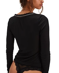 Free People Women's Lace Trim Long Sleeve Top