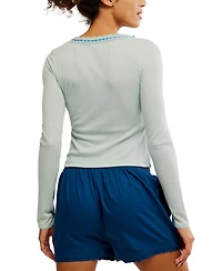 Free People Women's Lace Trim Long Sleeve Top